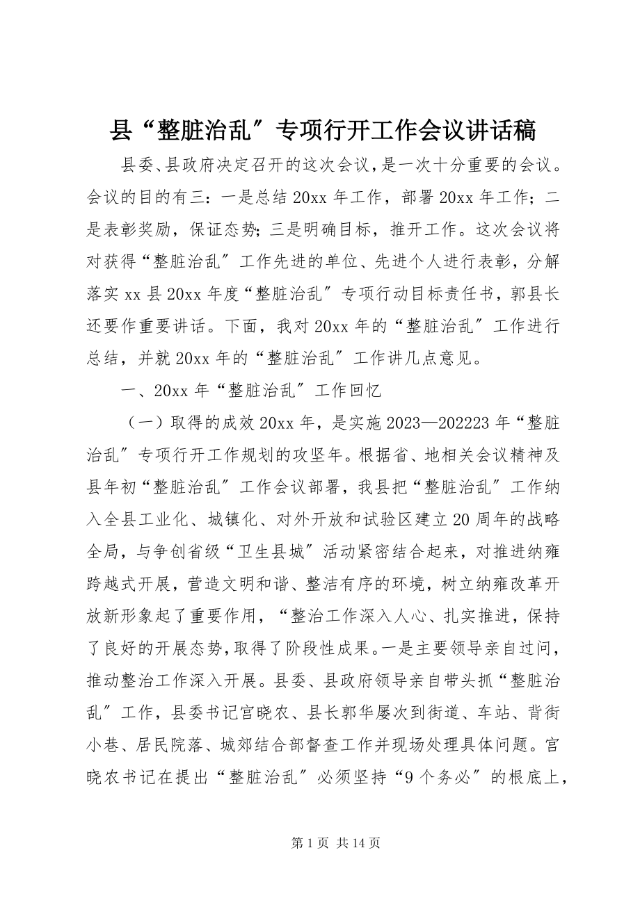 2023年县“整脏治乱”专项行动工作会议致辞稿.docx_第1页