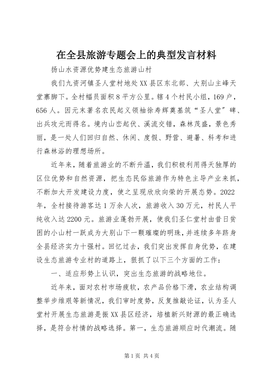 2023年在全县旅游专题会上的典型讲话材料.docx_第1页