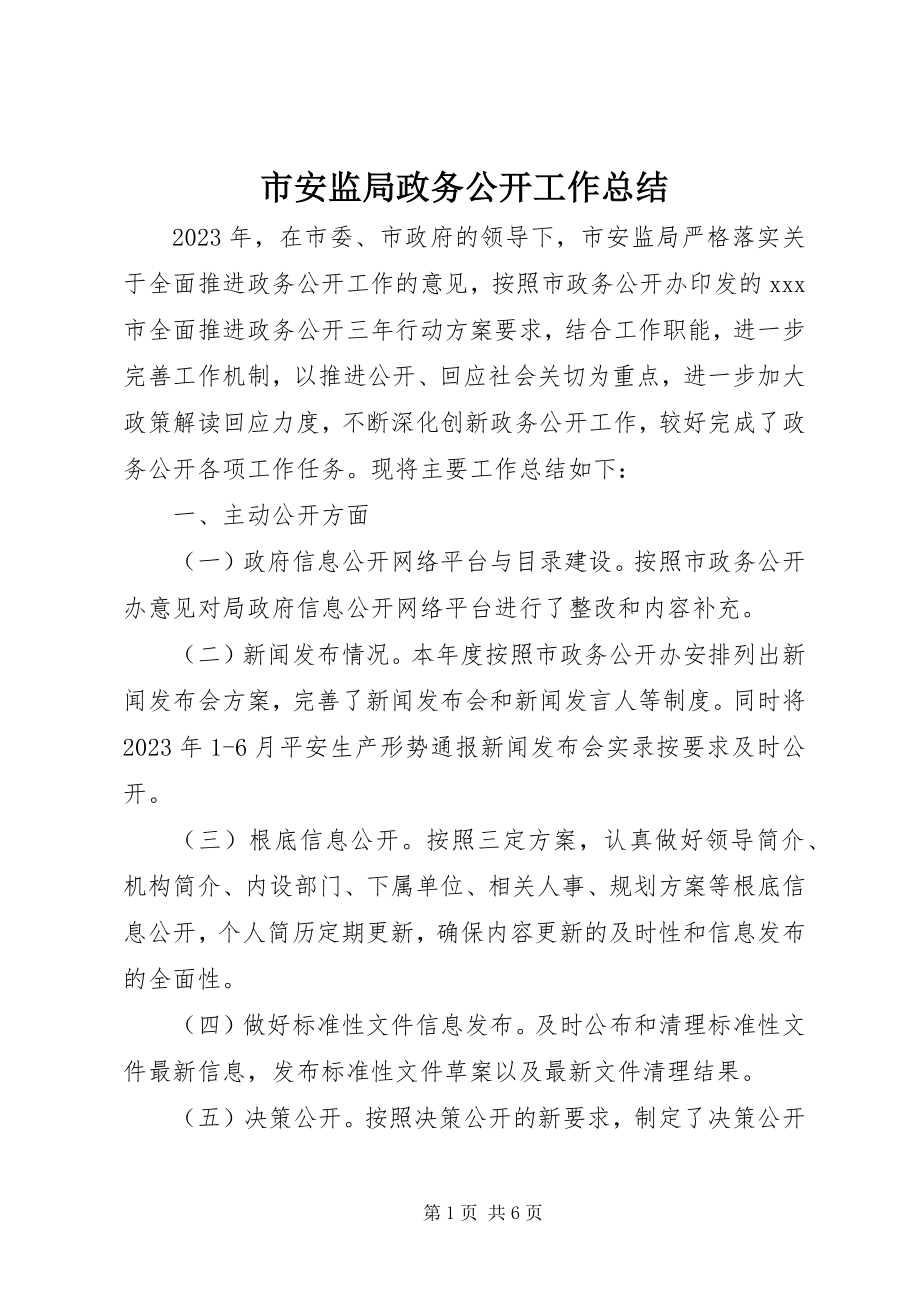 2023年市安监局政务公开工作总结.docx_第1页