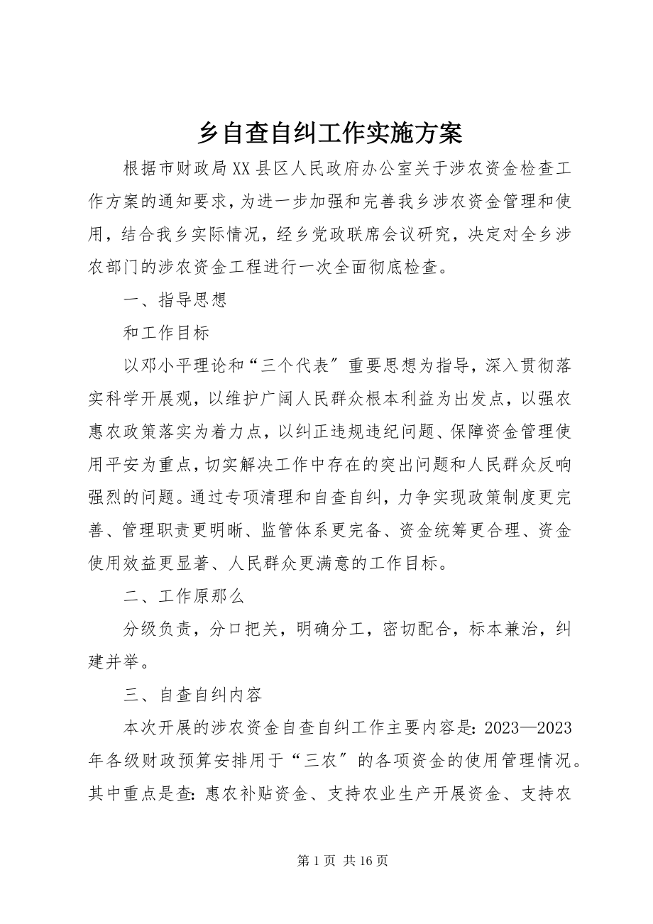 2023年乡自查自纠工作实施方案.docx_第1页