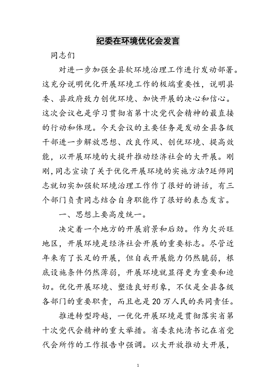 2023年纪委在环境优化会发言范文.doc_第1页