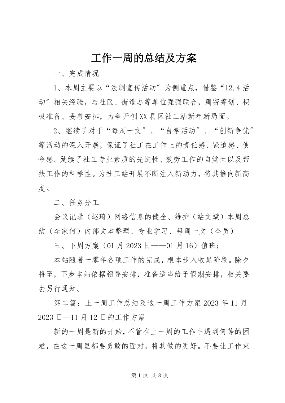 2023年工作一周的总结及计划.docx_第1页