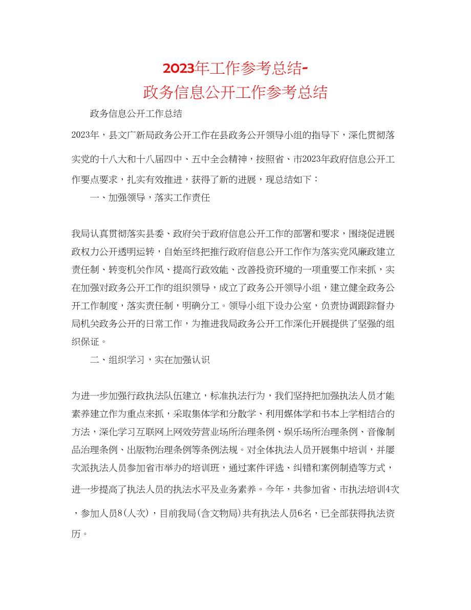 2023年工作总结政务信息公开工作总结.docx_第1页