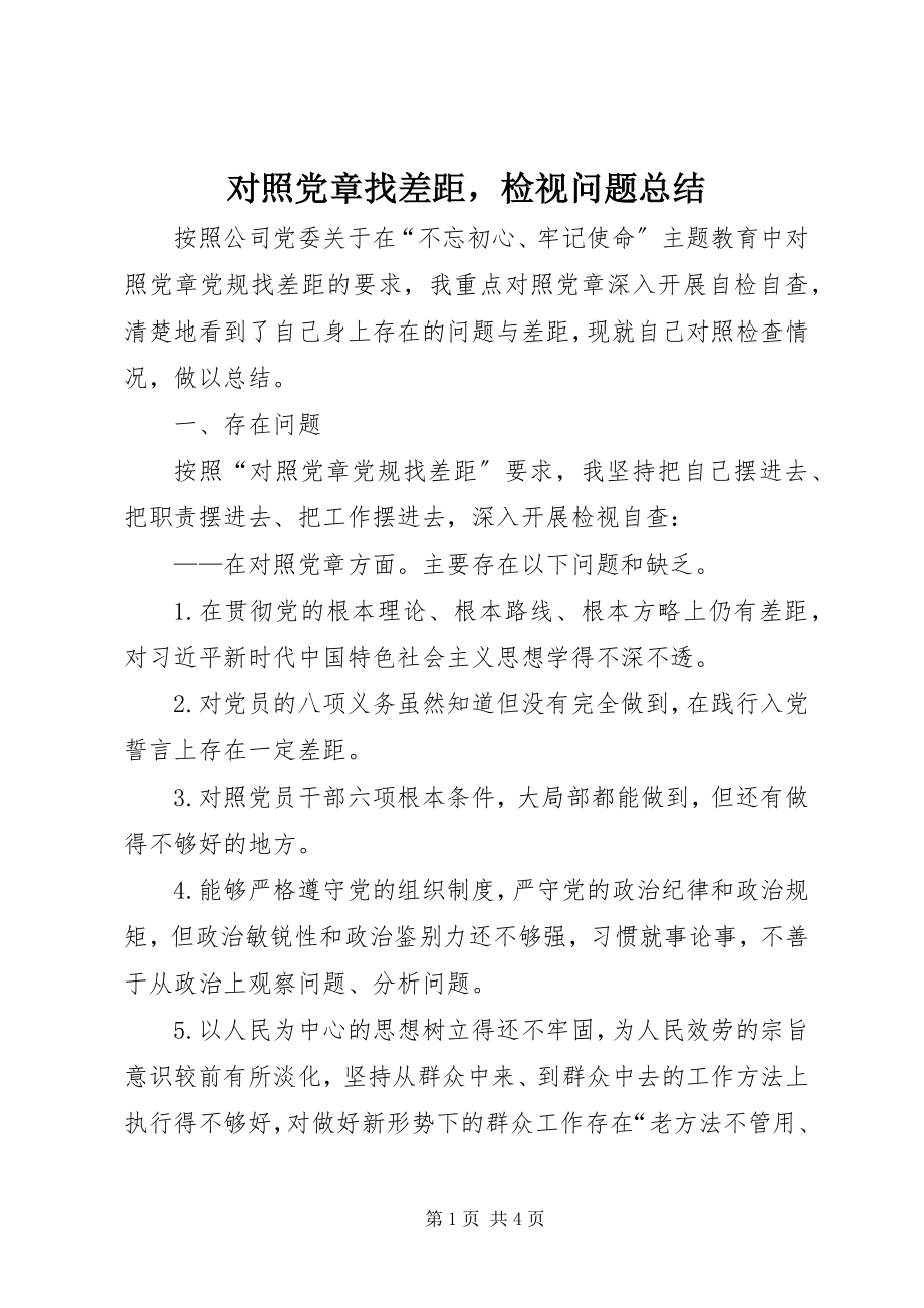 2023年对照党章找差距检视问题总结.docx_第1页