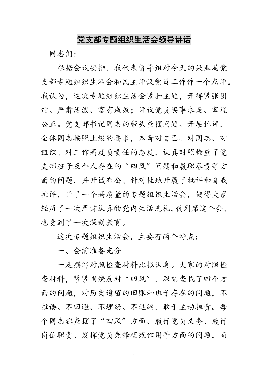 2023年党支部专题组织生活会领导讲话范文.doc_第1页