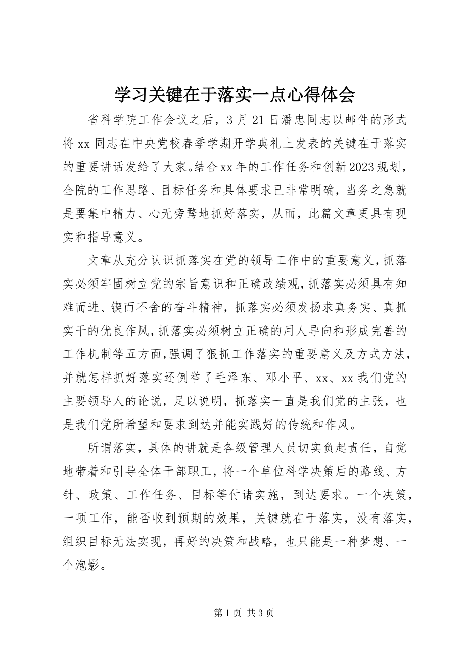 2023年学习《关键在于落实》一点心得体会.docx_第1页