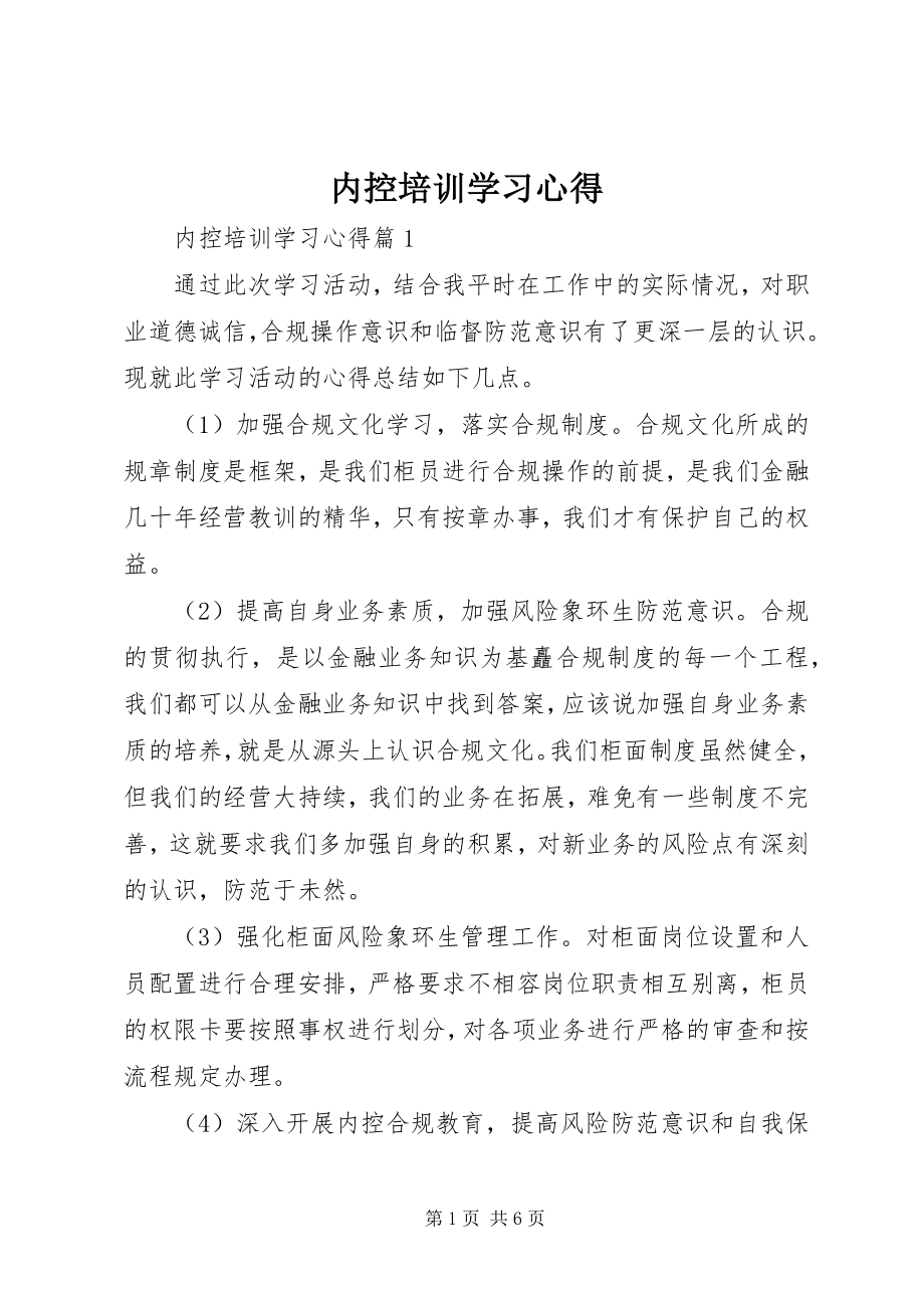 2023年内控培训学习心得.docx_第1页