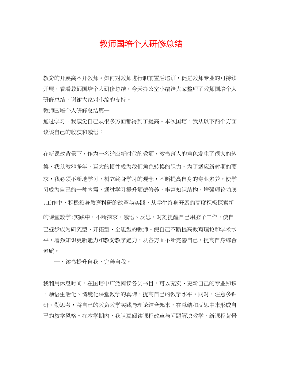 2023年教师国培个人研修总结.docx_第1页