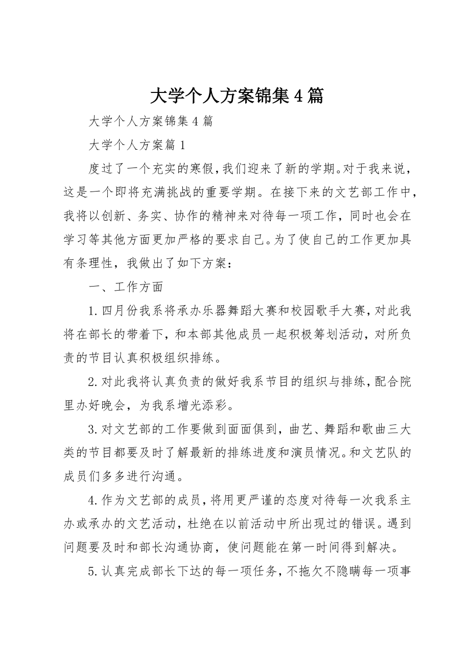 2023年大学个人计划锦集4篇.docx_第1页