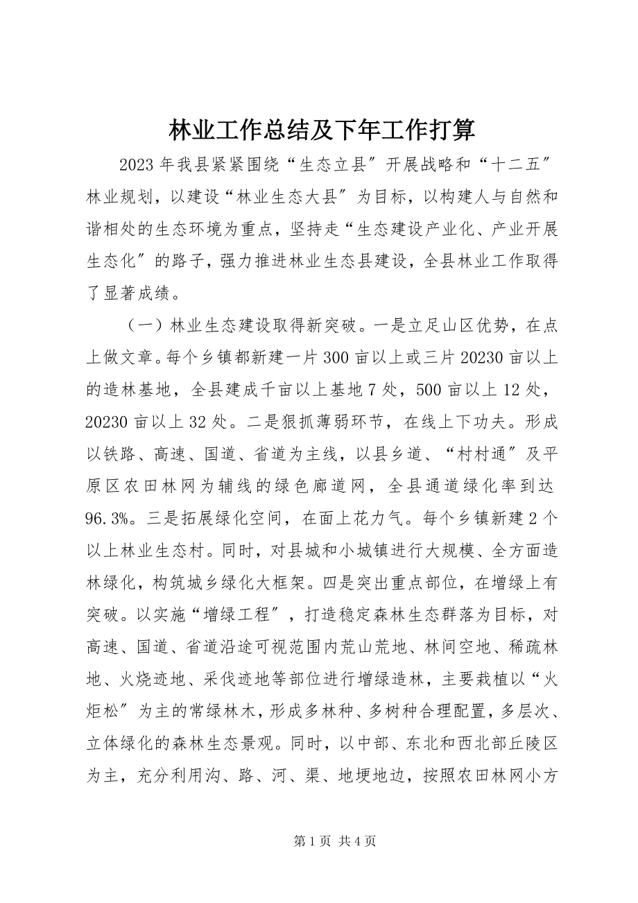 2023年林业工作总结及下工作打算.docx_第1页