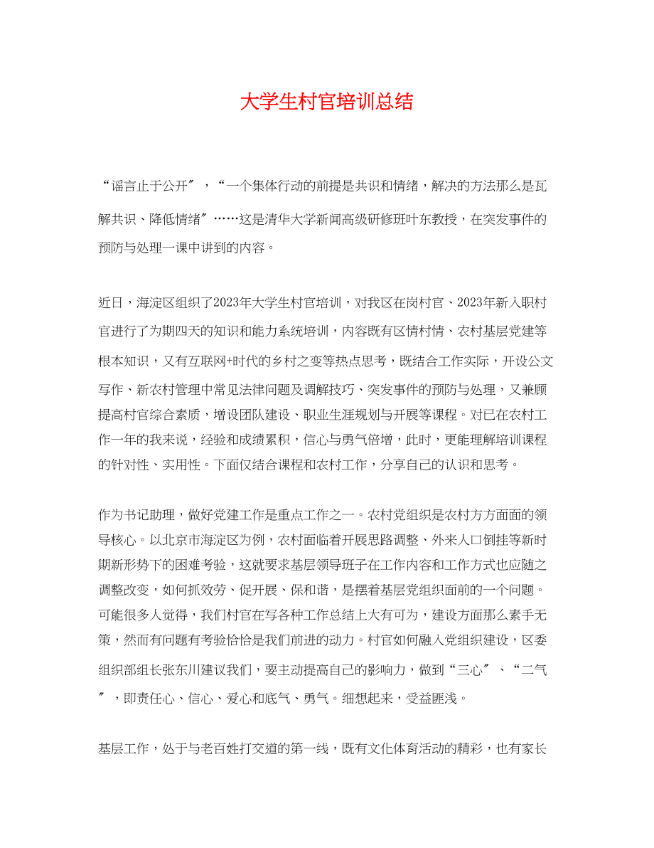 2023年大学生村官培训总结.docx_第1页