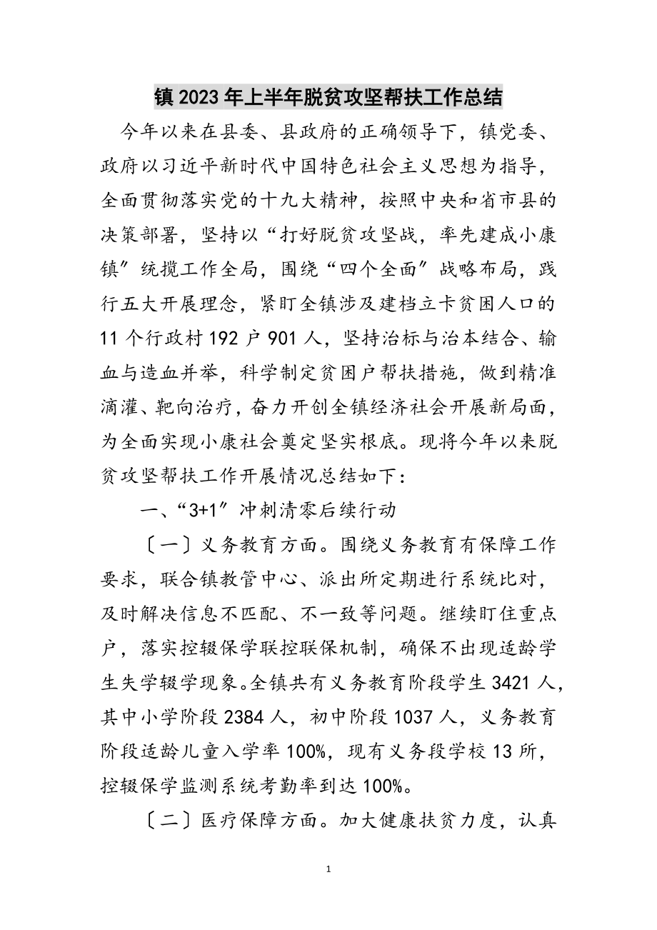 2023年镇年上半年脱贫攻坚帮扶工作总结范文.doc_第1页