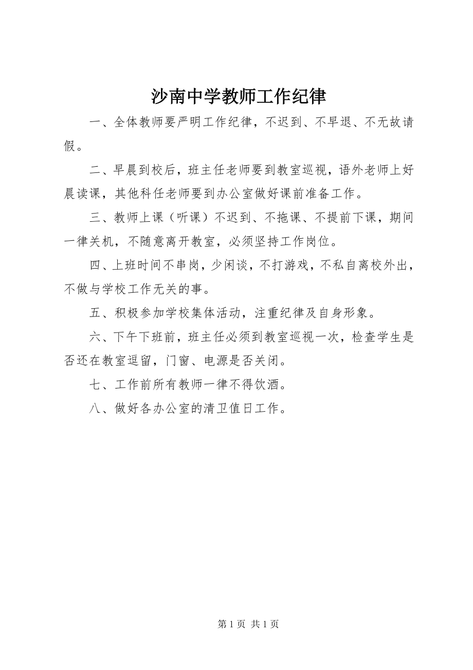 2023年沙南中学教师工作纪律.docx_第1页