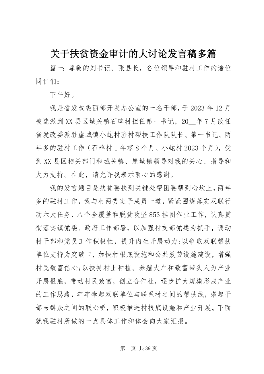 2023年扶贫资金审计的大讨论讲话稿精选多篇.docx_第1页