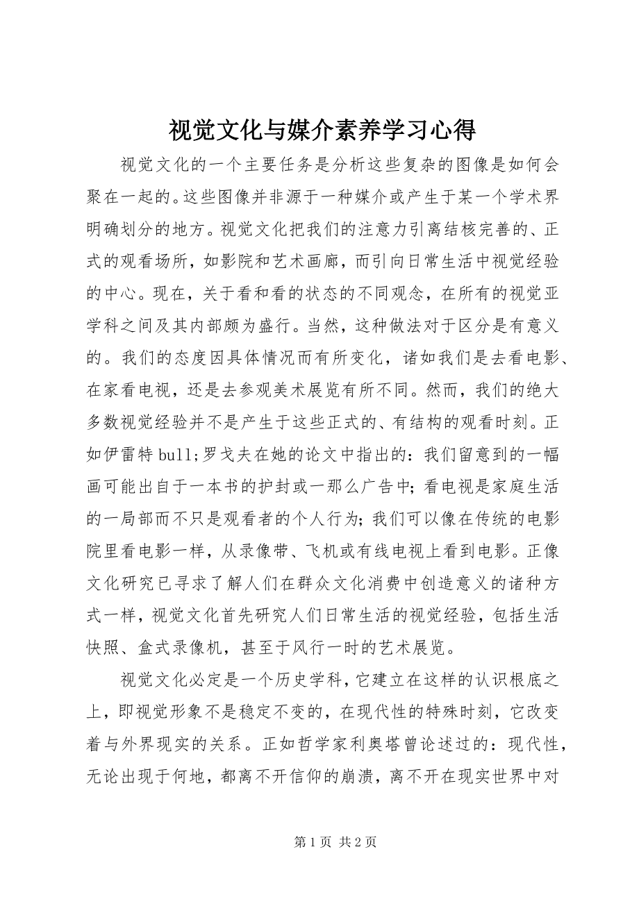 2023年《视觉文化与媒介素养》学习心得新编.docx_第1页