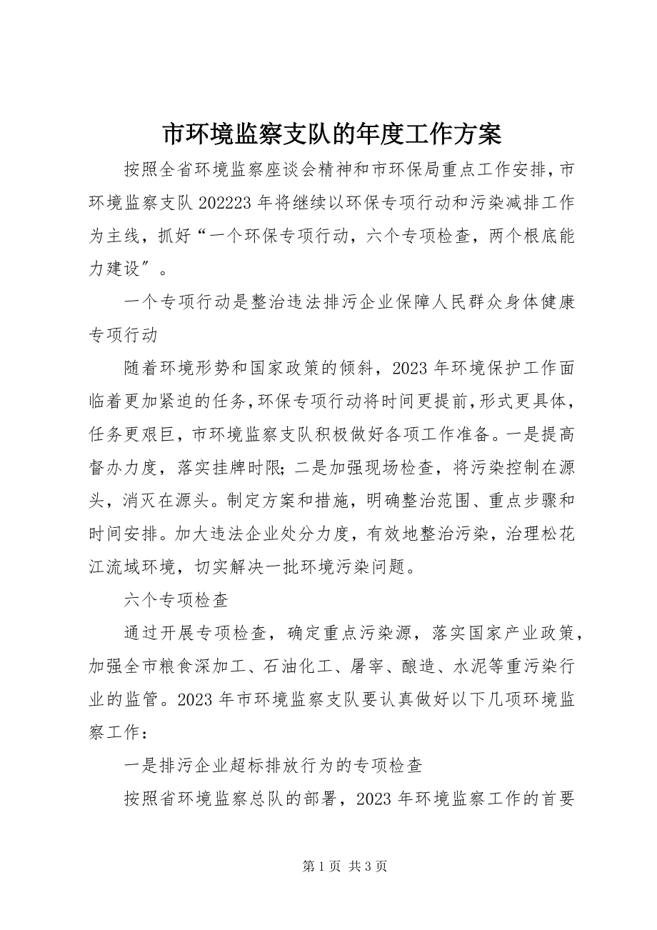 2023年市环境监察支队的年度工作计划.docx_第1页