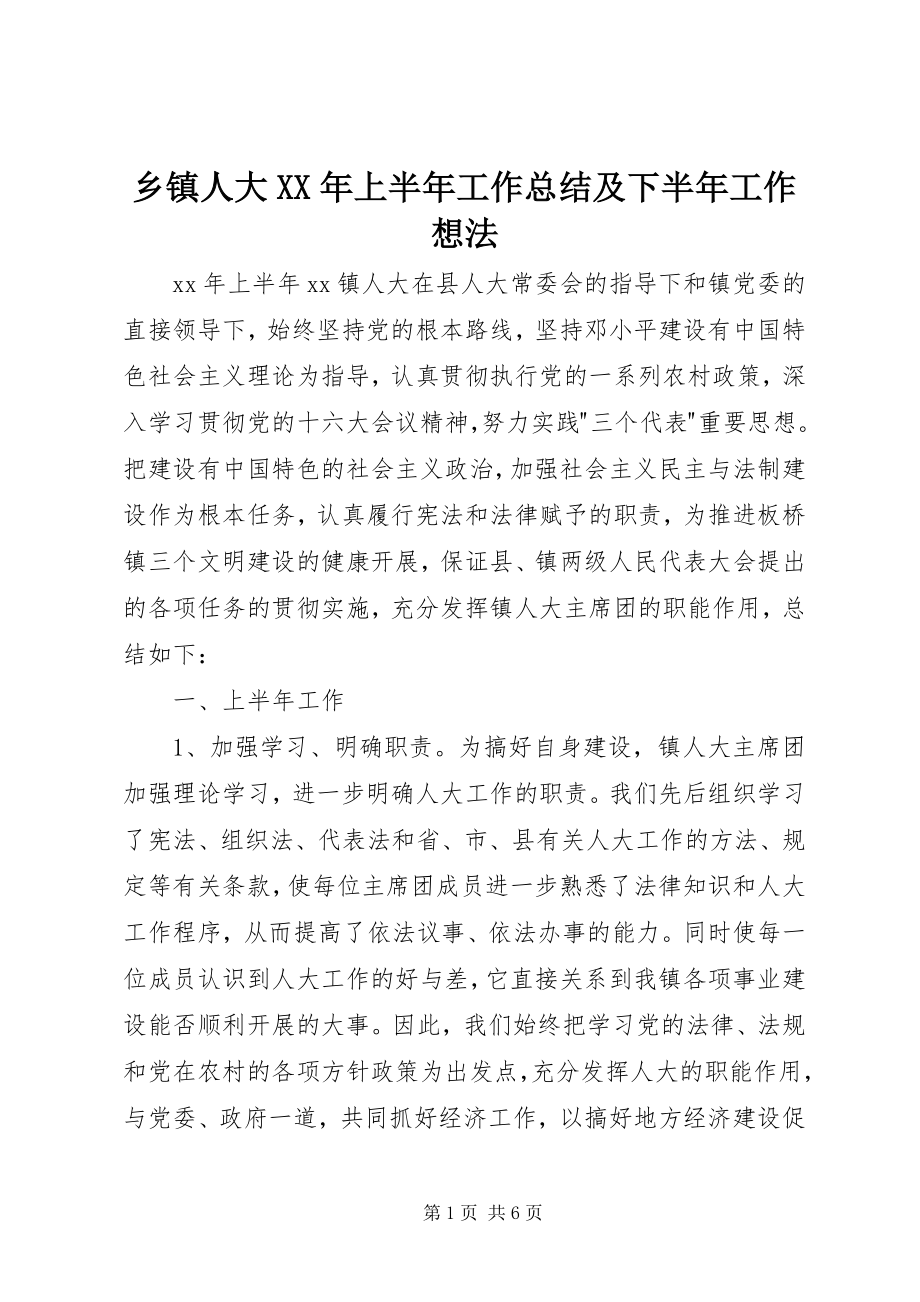 2023年乡镇人大上半年工作总结及下半年工作想法2.docx_第1页