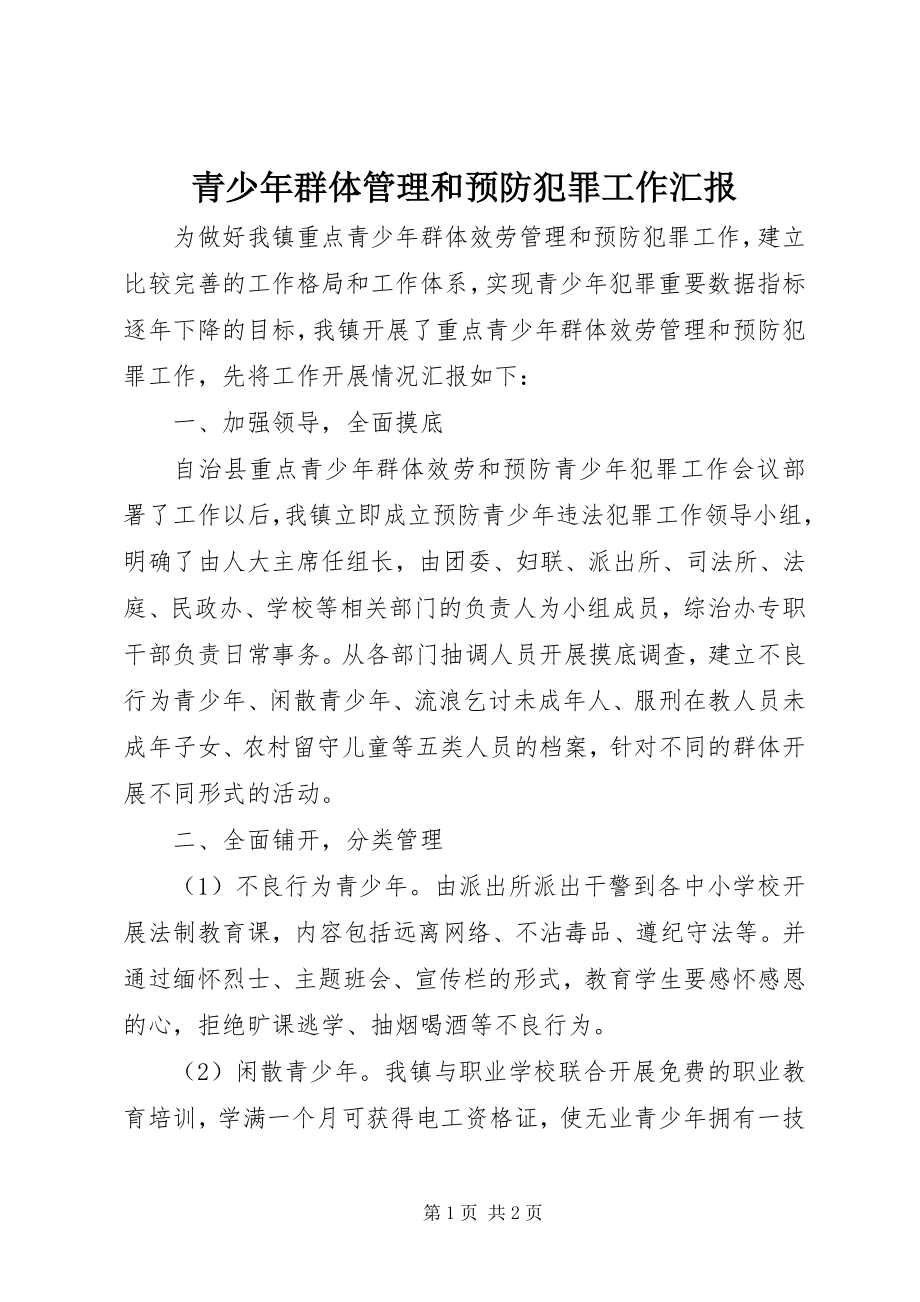 2023年青少年群体管理和预防犯罪工作汇报.docx_第1页