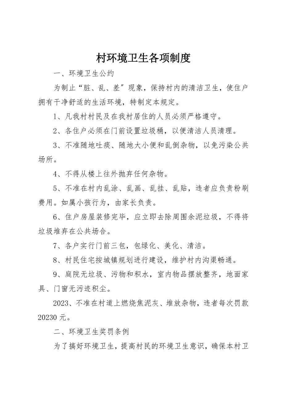 2023年村环境卫生各项制度新编.docx_第1页