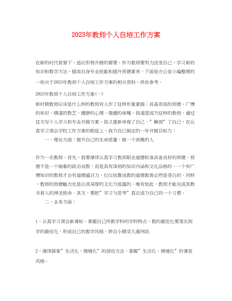 2023年教师个人自培工作计划.docx_第1页