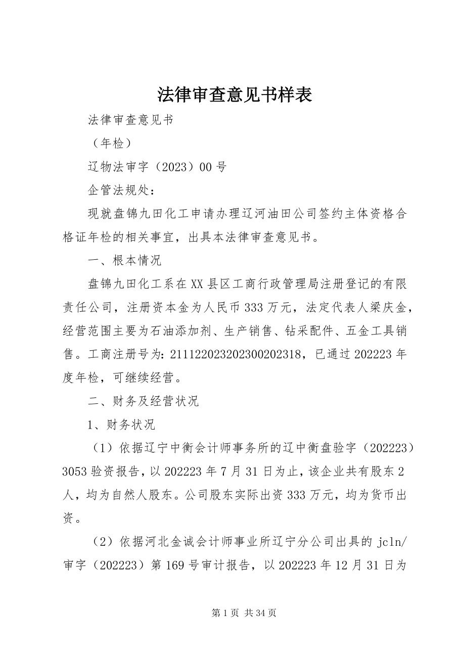 2023年法律审查意见书样表.docx_第1页