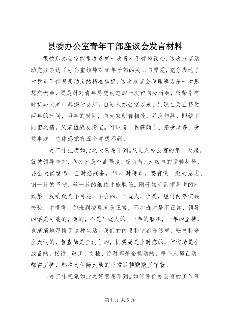 2023年县委办公室青年干部座谈会讲话材料.docx_第1页