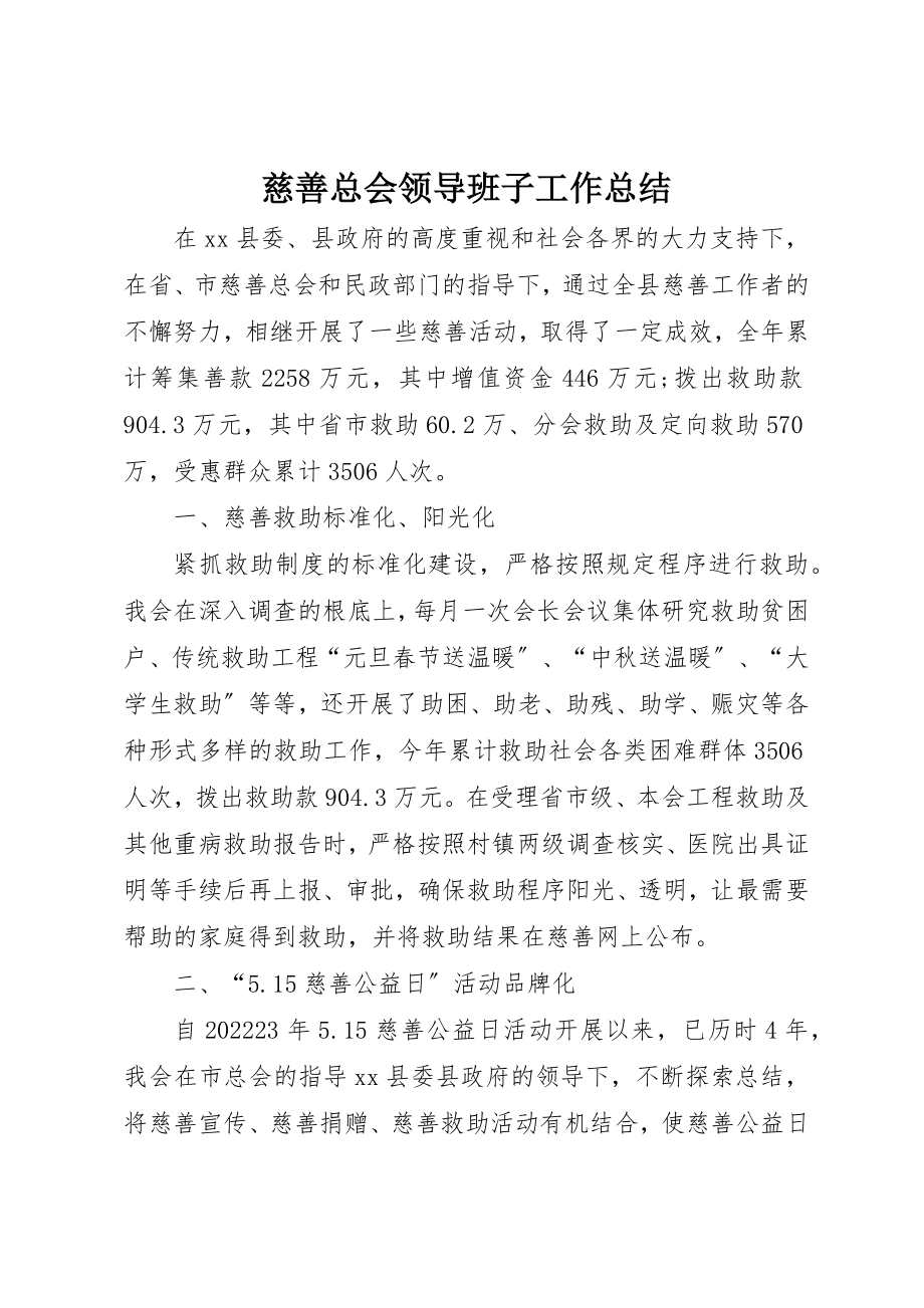 2023年慈善总会领导班子工作总结新编.docx_第1页