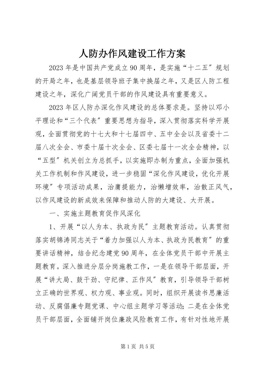 2023年人防办作风建设工作计划.docx_第1页