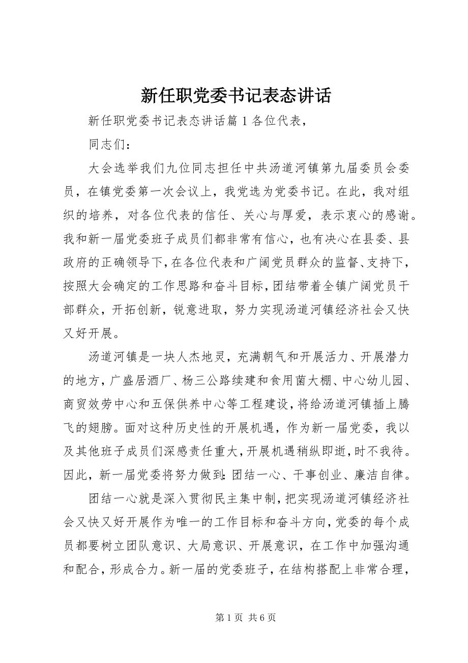 2023年新任职党委书记表态致辞.docx_第1页