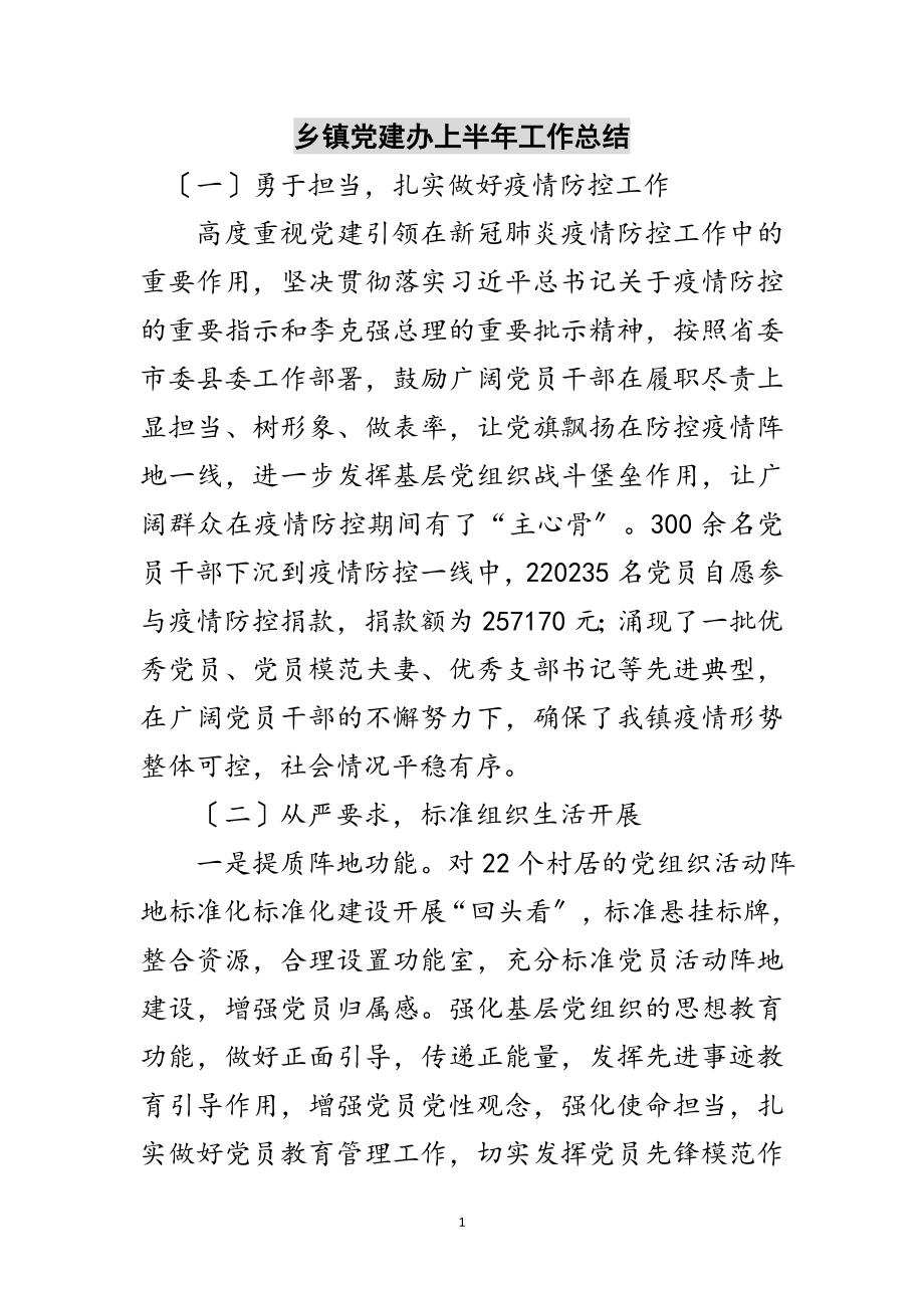 2023年乡镇党建办上半年工作总结范文.doc_第1页