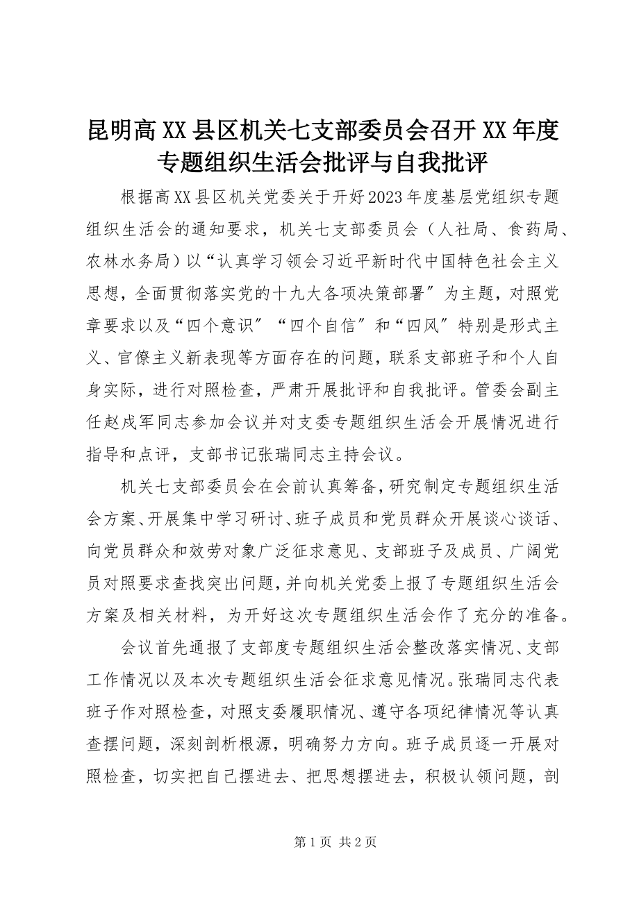 2023年昆明高XX县区机关七支部委员会召开度专题组织生活会批评与自我批评.docx_第1页