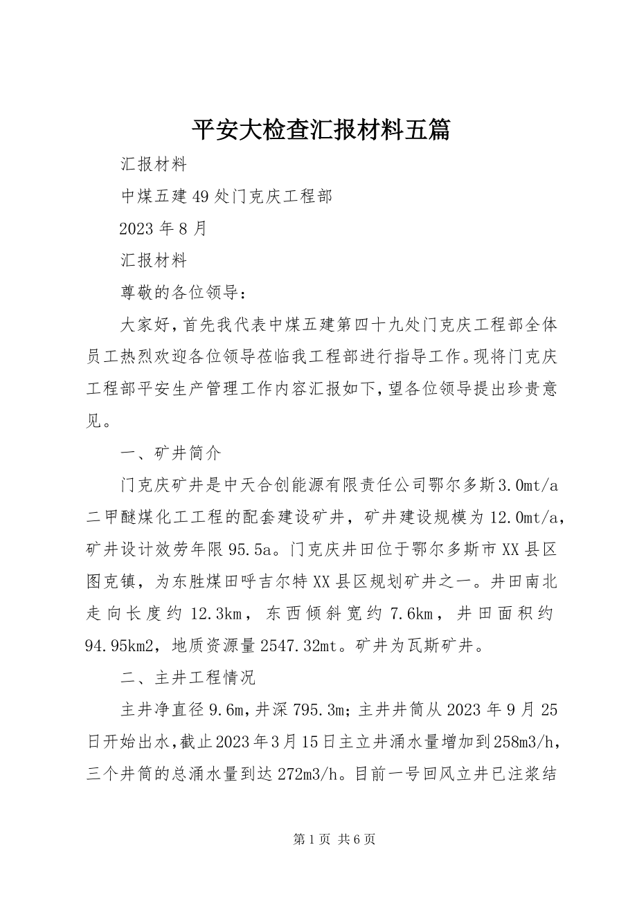 2023年安全大检查汇报材料五篇新编.docx_第1页