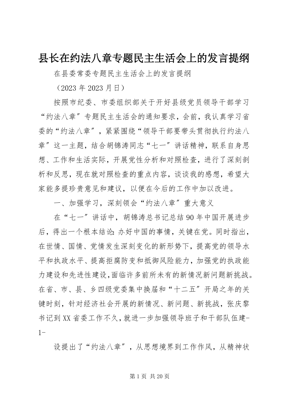 2023年县长在约法八章专题民主生活会上的讲话提纲.docx_第1页