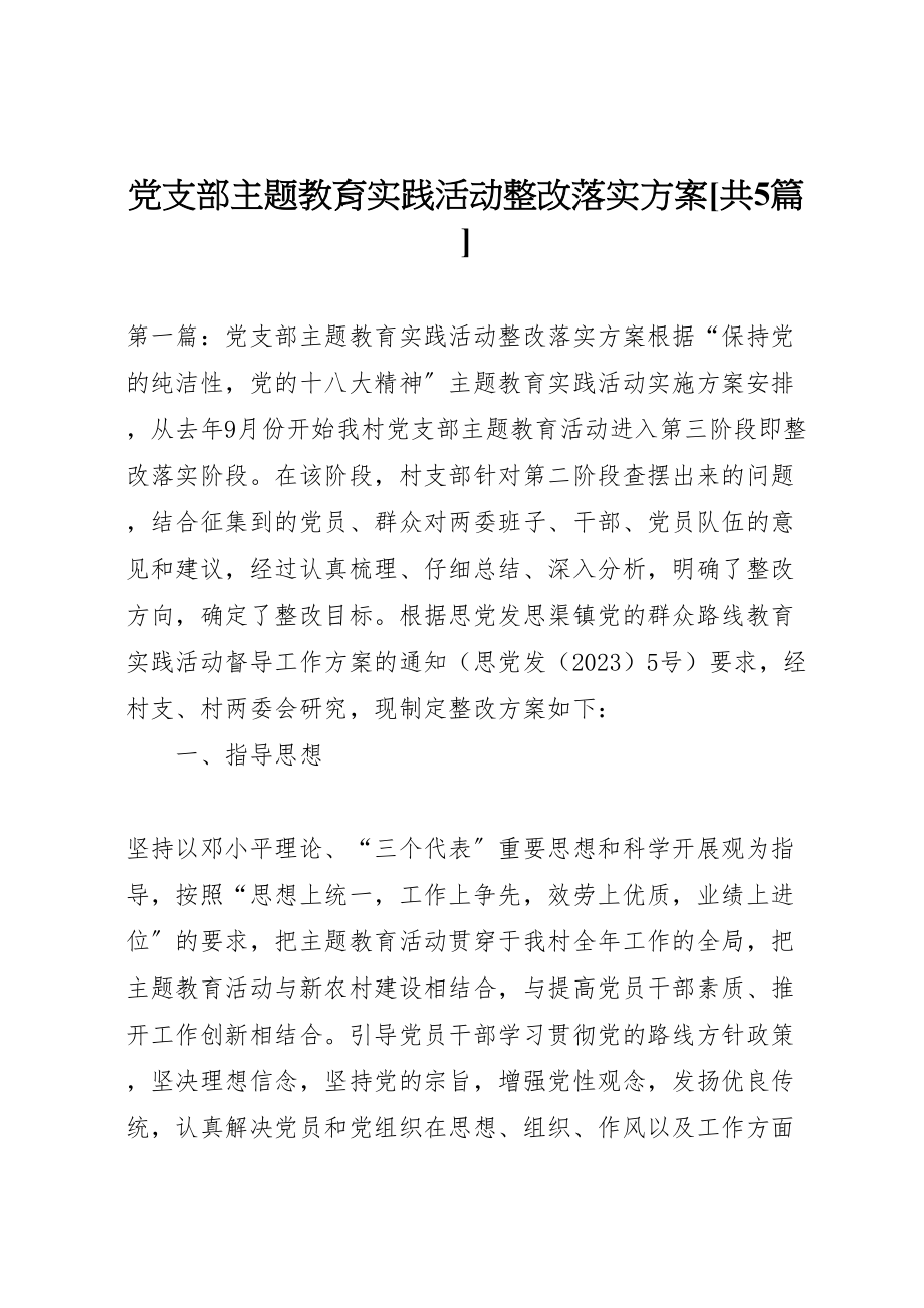 2023年党支部主题教育实践活动整改落实方案共5篇2.doc_第1页