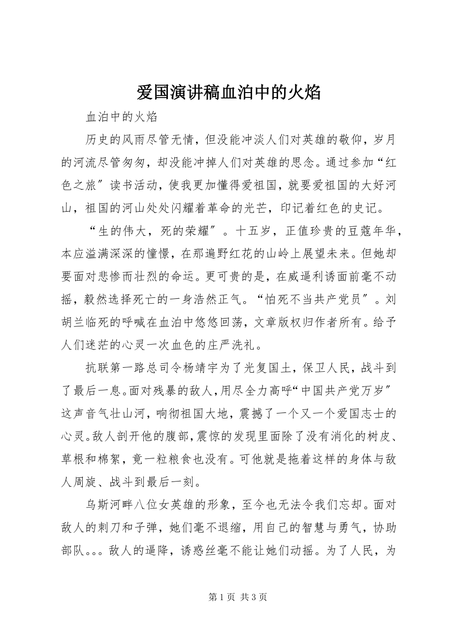 2023年爱国演讲稿血泊中的火焰新编.docx_第1页