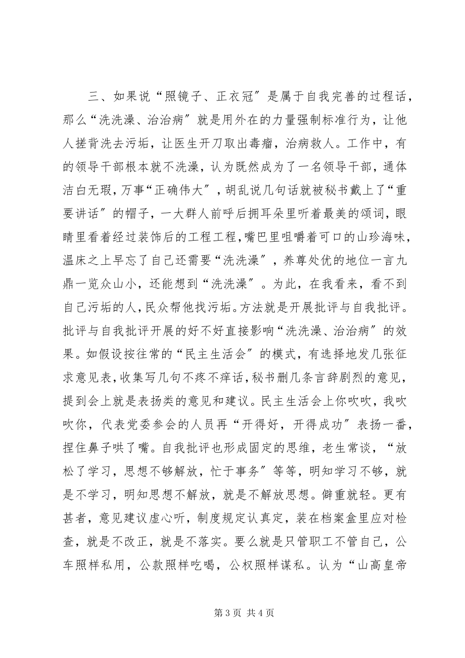 2023年“照镜子正衣冠洗洗澡治治病”学习体会新编.docx_第3页