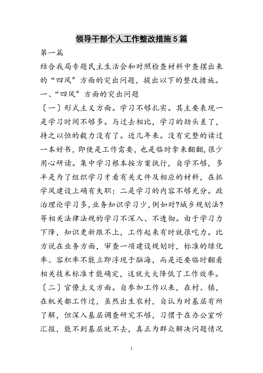 2023年领导干部个人工作整改措施5篇范文.doc_第1页