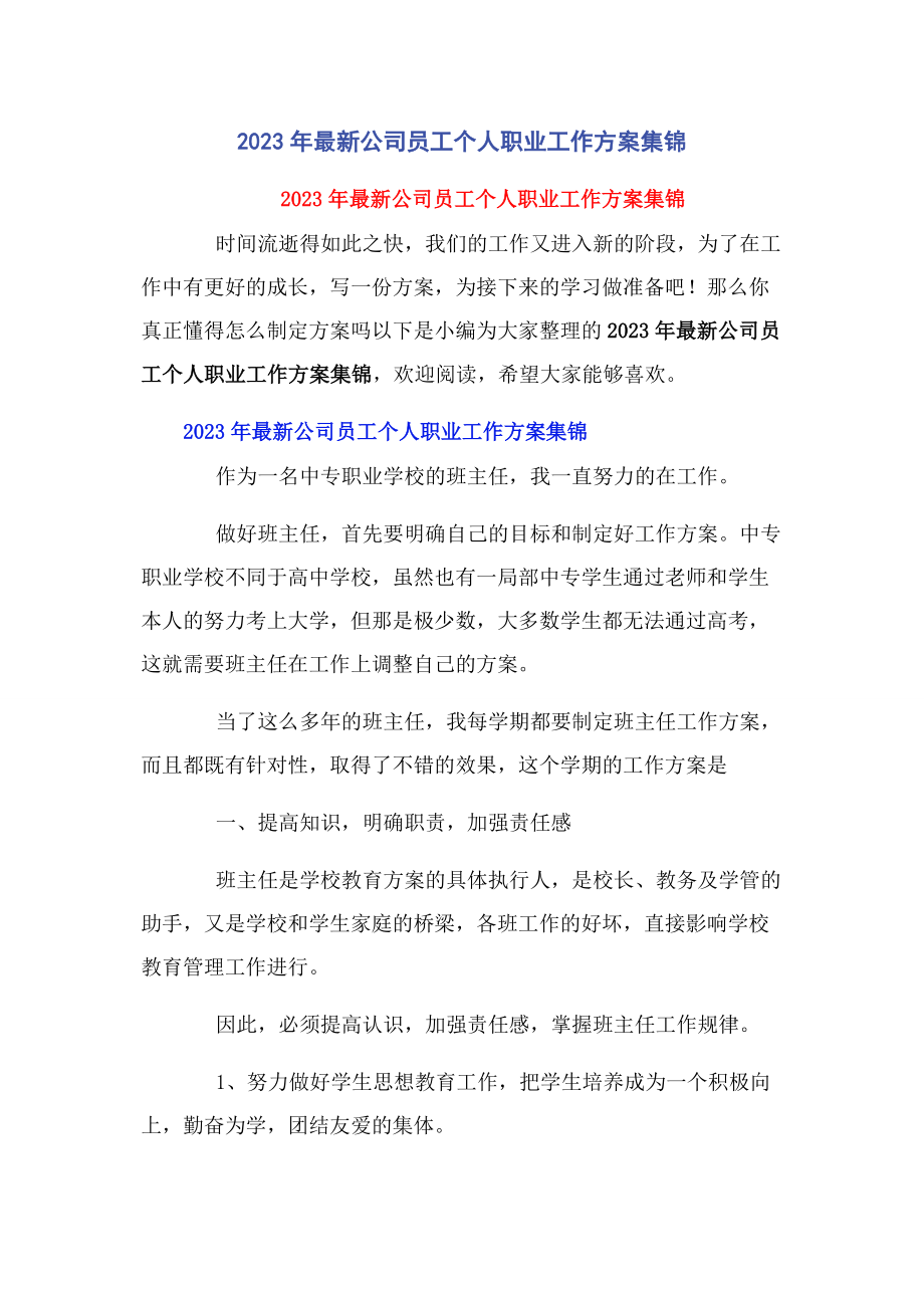 2023年公司员工个人职业工作计划集锦.docx_第1页