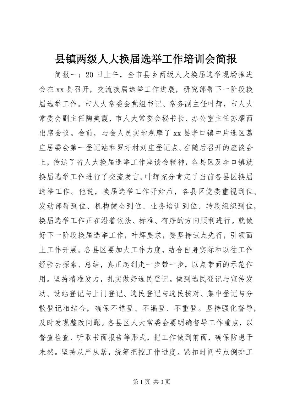 2023年县镇两级人大换届选举工作培训会简报.docx_第1页