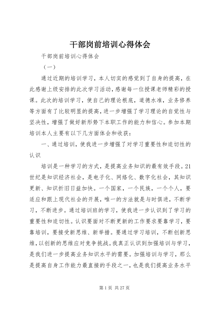 2023年干部岗前培训心得体会.docx_第1页