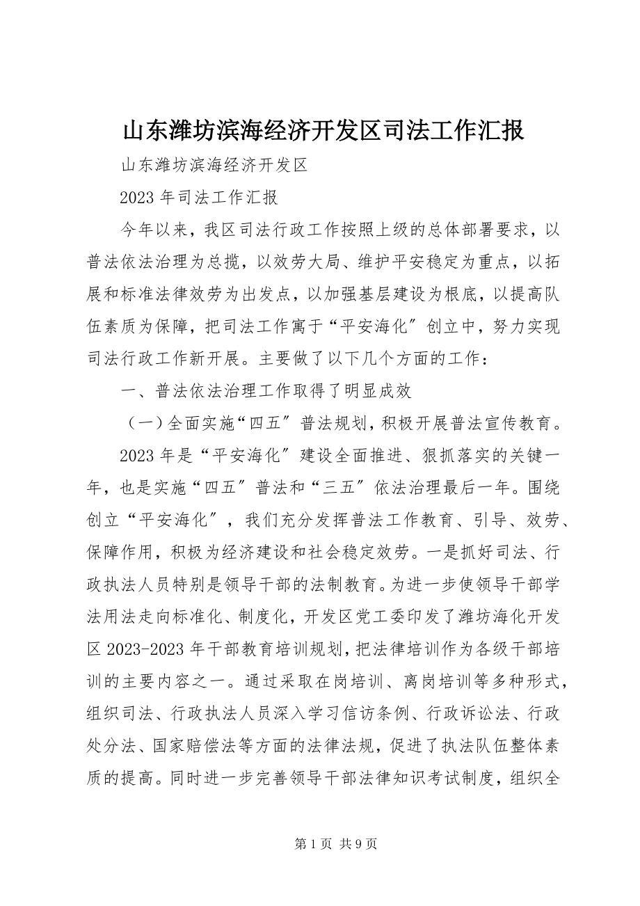 2023年山东潍坊滨海经济开发区司法工作汇报.docx_第1页