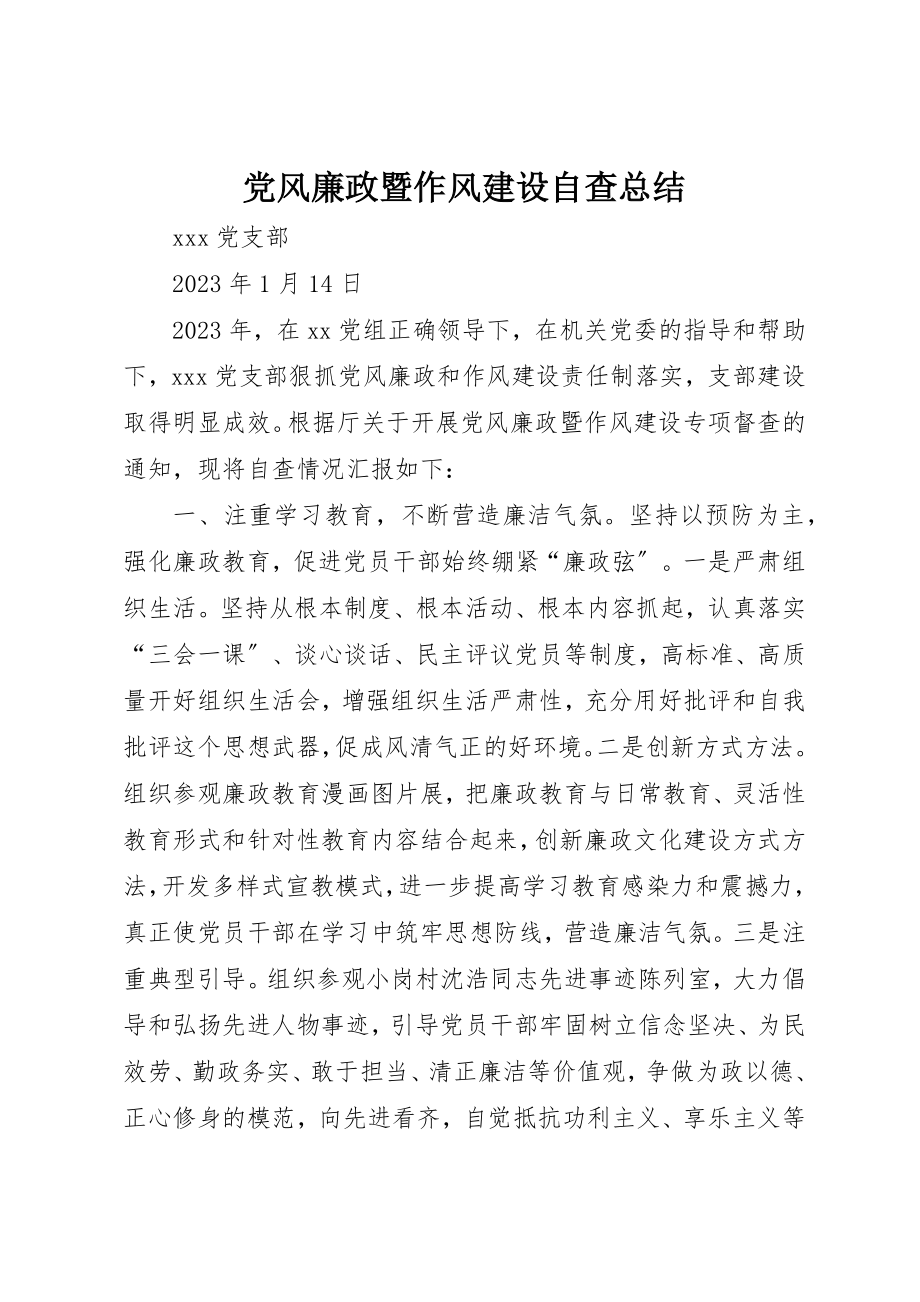 2023年党风廉政暨作风建设自查总结.docx_第1页