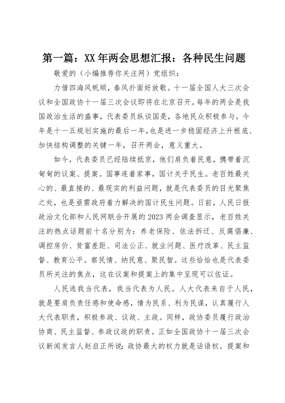 2023年xx某年两会思想汇报各种民生问题新编.docx_第1页