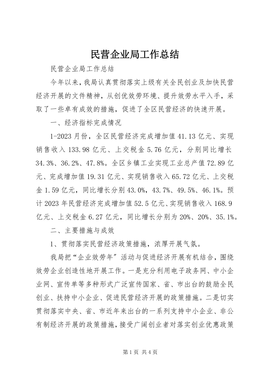 2023年民营企业局工作总结.docx_第1页