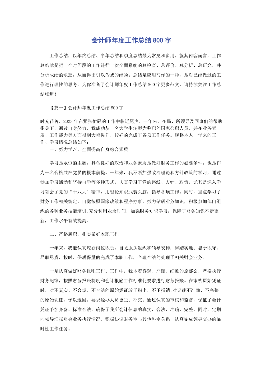 2023年会计师度工作总结800字.docx_第1页