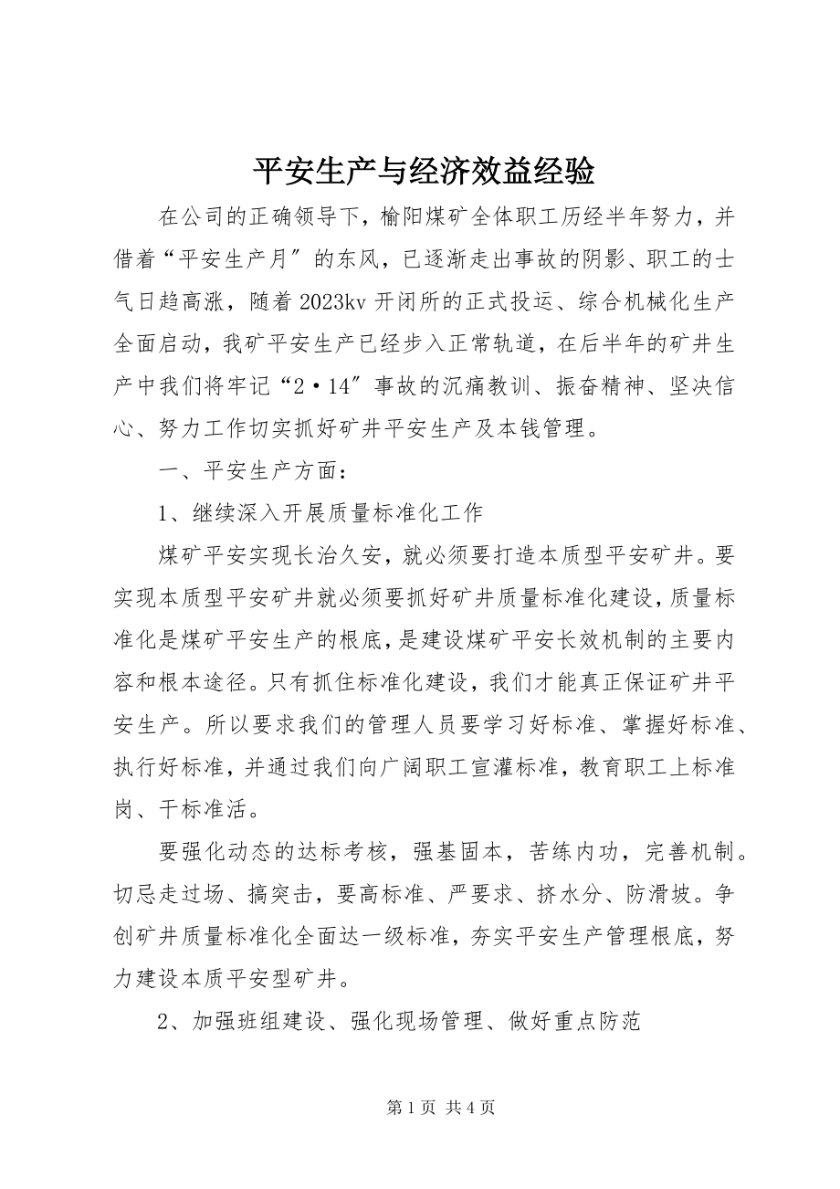 2023年安全生产与经济效益经验新编.docx_第1页