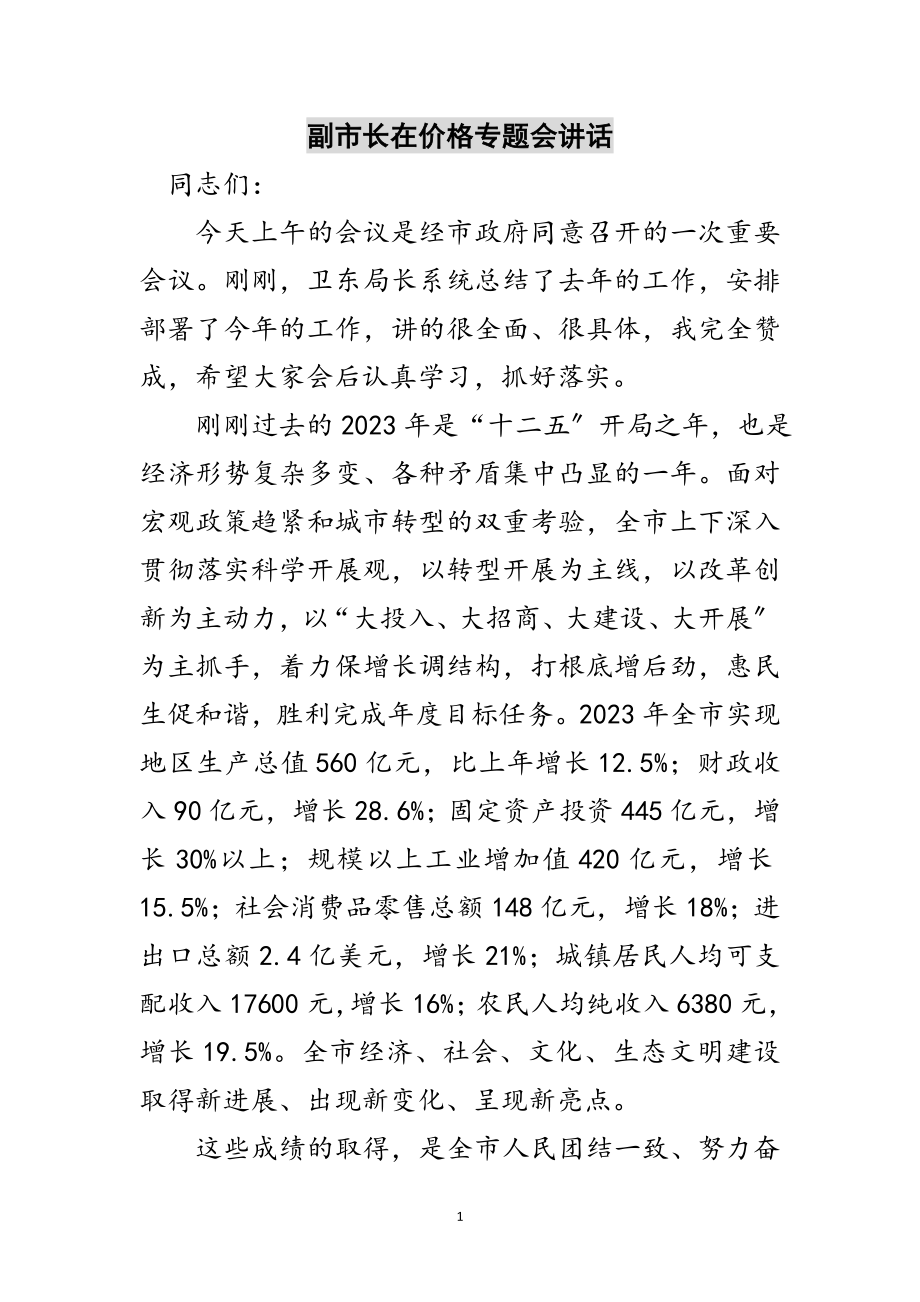 2023年副市长在价格专题会讲话范文.doc_第1页