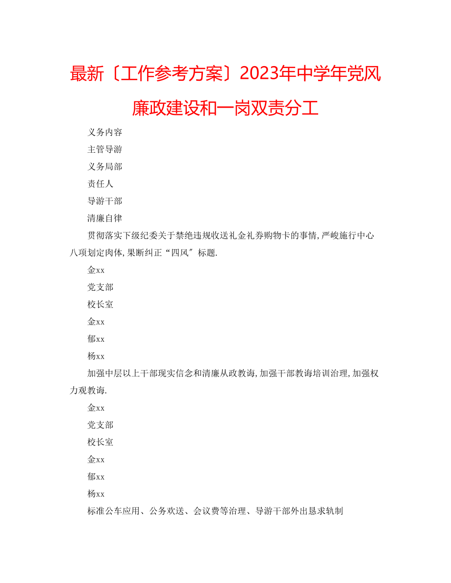 2023年党风廉政建设和一岗双责分工.docx_第1页