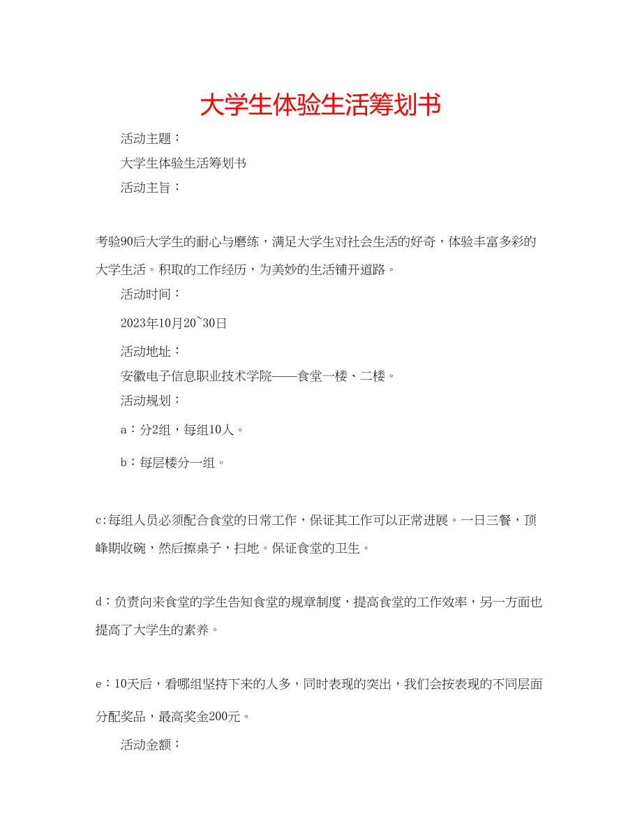 2023年大学生体验生活策划书.docx_第1页