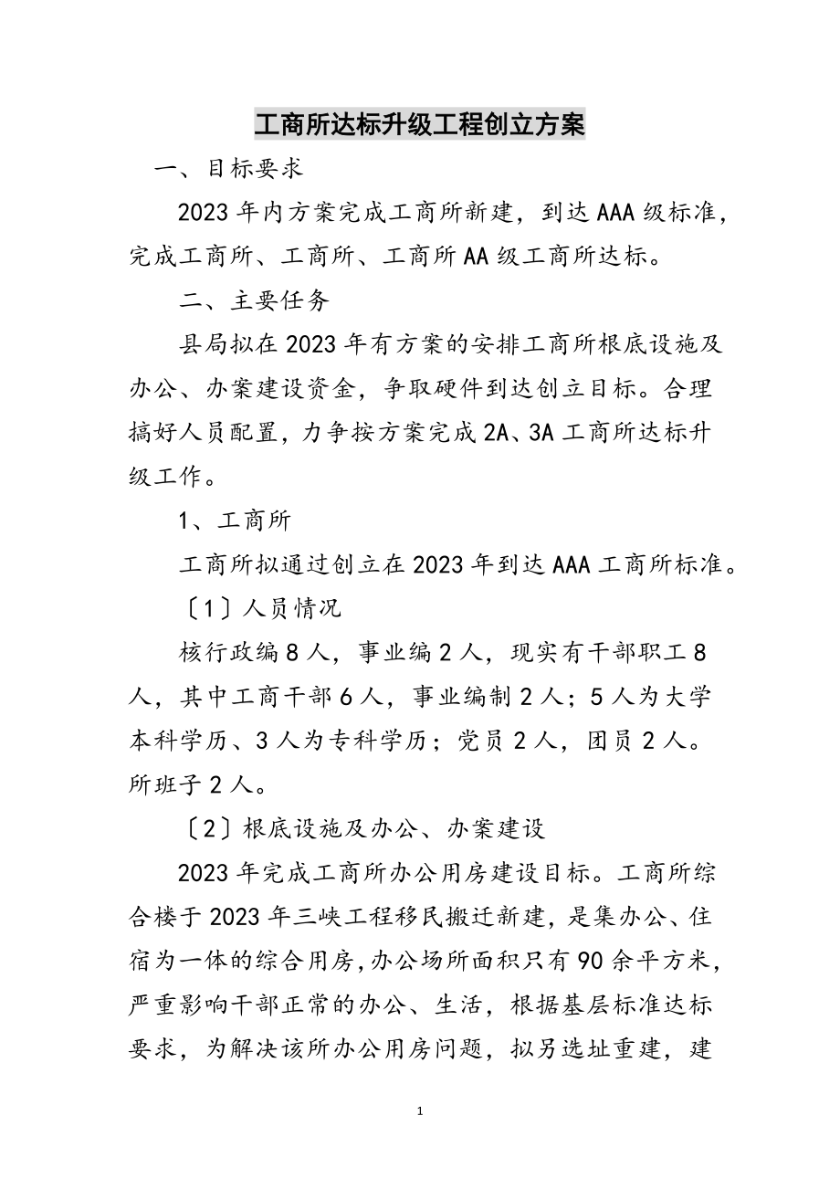 2023年工商所达标升级工程创建方案范文.doc_第1页